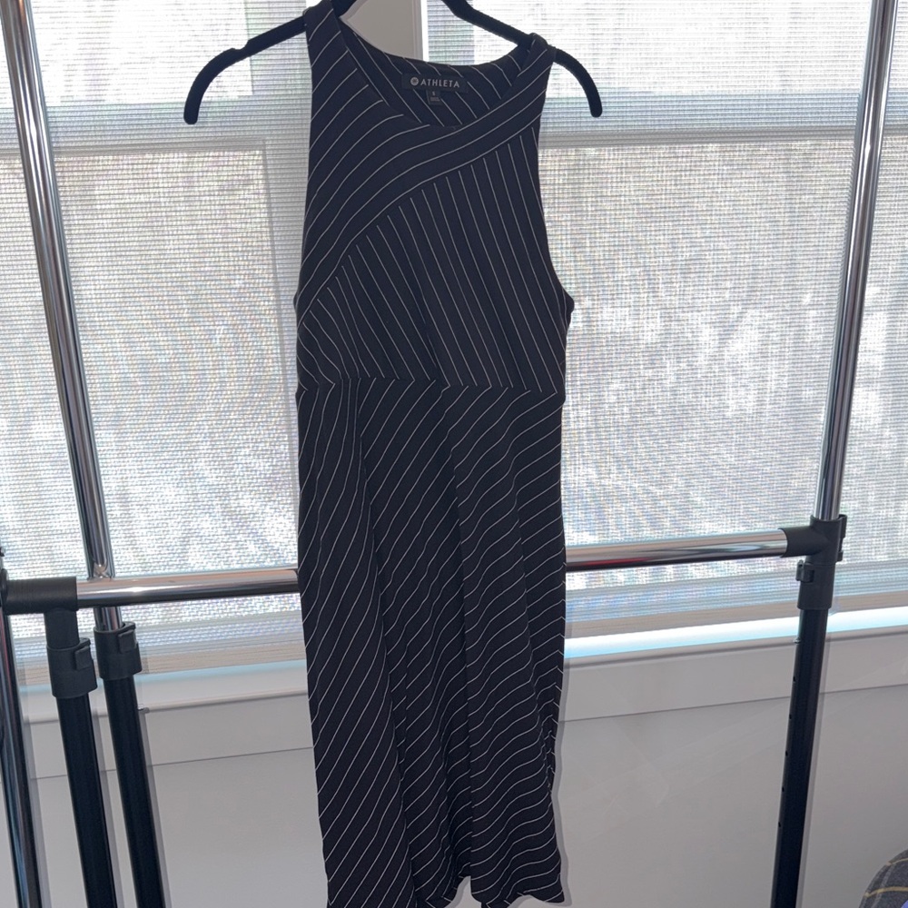 Athleta Black and White Striped Midi Dress